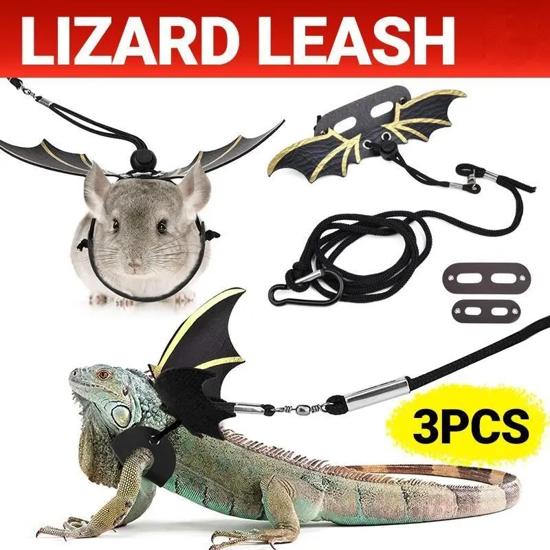 Lizard Harness Leash Bearded Dragon+Cool Leather Wings Reptile Adjustable