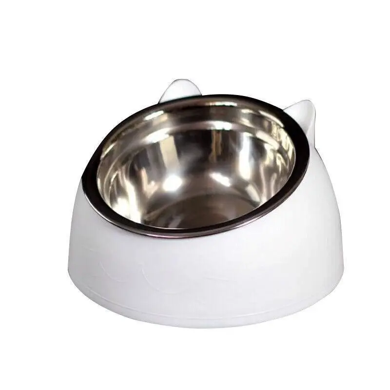 Pet Dog Cat Food Bowl Raised No Slip Stainless Steel Tilted Water Food Feeder