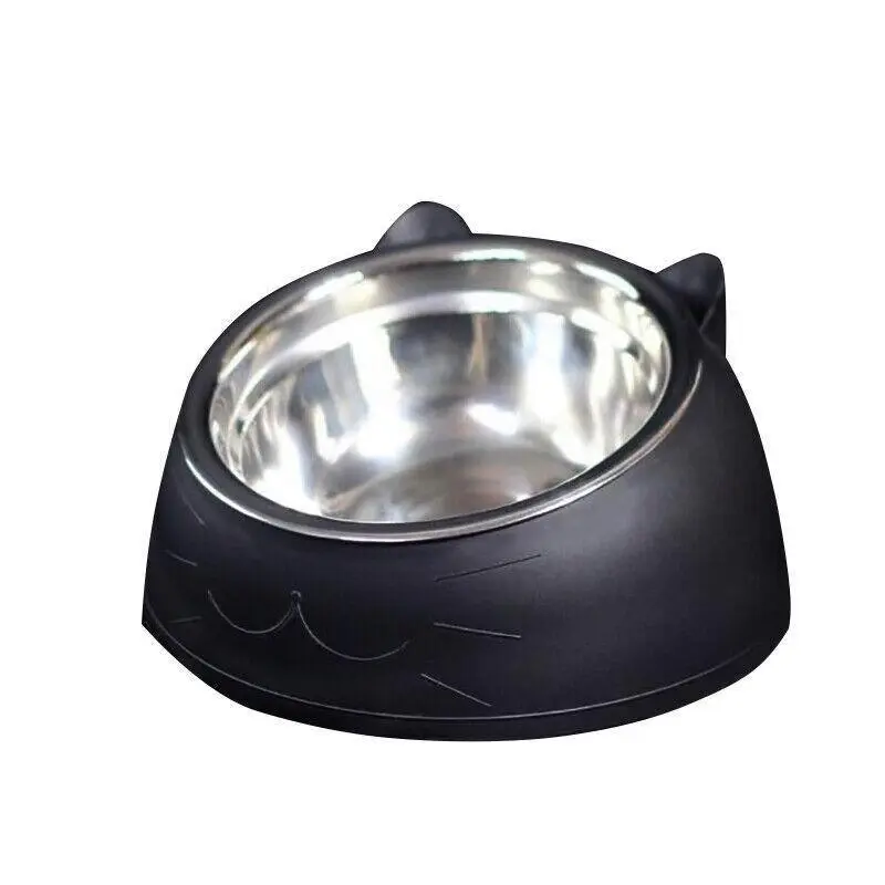 Pet Dog Cat Food Bowl Raised No Slip Stainless Steel Tilted Water Food Feeder