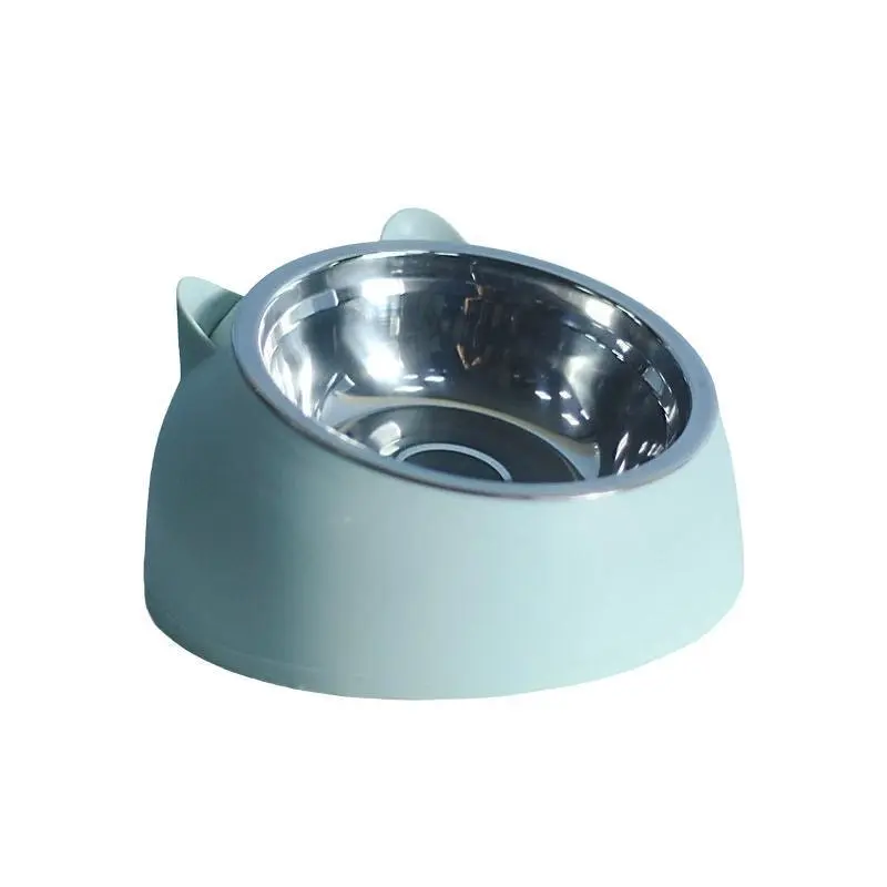 Pet Dog Cat Food Bowl Raised No Slip Stainless Steel Tilted Water Food Feeder