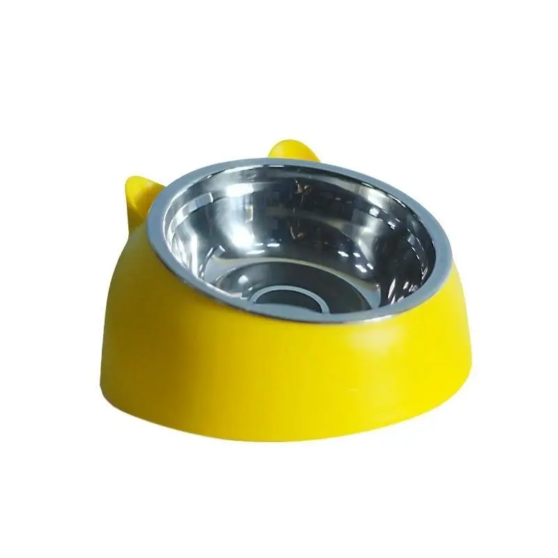 Pet Dog Cat Food Bowl Raised No Slip Stainless Steel Tilted Water Food Feeder