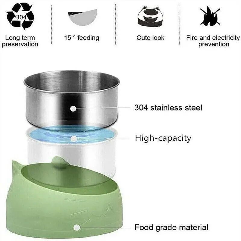 Pet Dog Cat Food Bowl Raised No Slip Stainless Steel Tilted Water Food Feeder