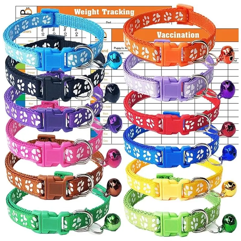 12 PCS Adjustable Whelping ID Collars with Bells