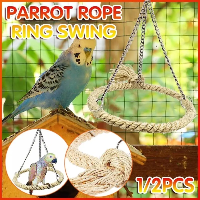 Parrot Rope Ring Swing Toys Budgie Cockatiel Hanging Cage Hammock Perch Bird Toy