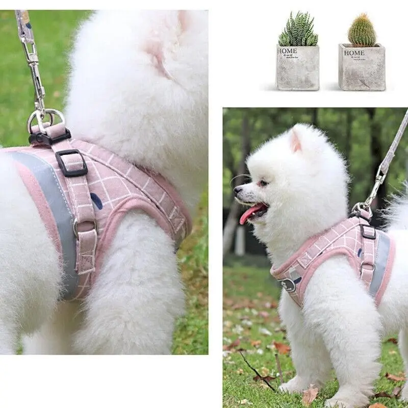 Pink Kitten Dog Cat Walking Harness Lead Leash Collar Pet Vest Mesh Adjustable