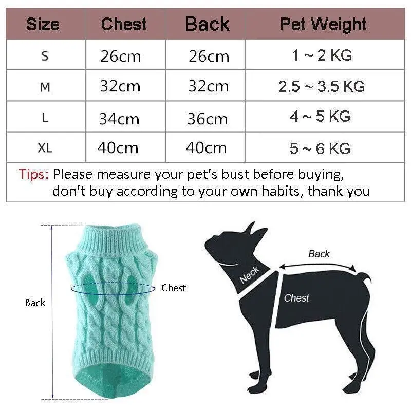 Puppy Dog Jumper Winter Warm Knitted Sweater Pet Clothes Small Dogs Coat Thermal L Size