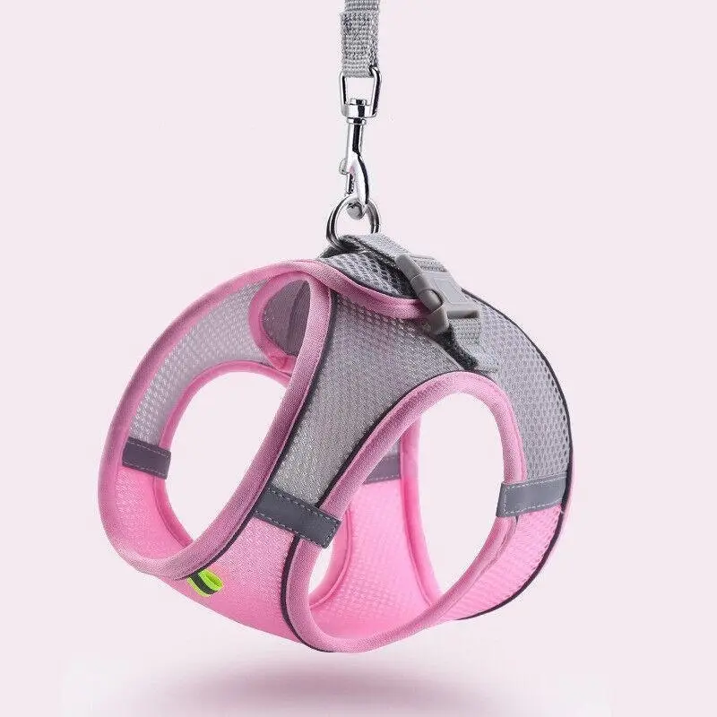 Pet Dog Harness Adjustable Reflective Breathable Outdoor Collars Strap Cat Leash Pink