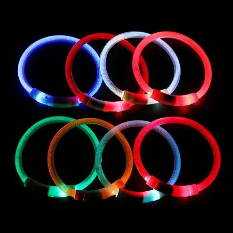 USB Rechargeable LED Dog Collar Night Glow Flashing Light Up Safety Pet Collars M Size