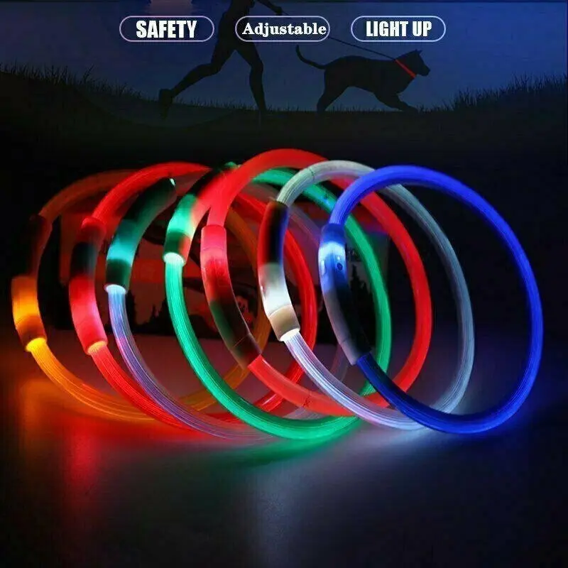 USB Rechargeable LED Dog Collar Night Glow Flashing Light Up Safety Pet Collars M Size