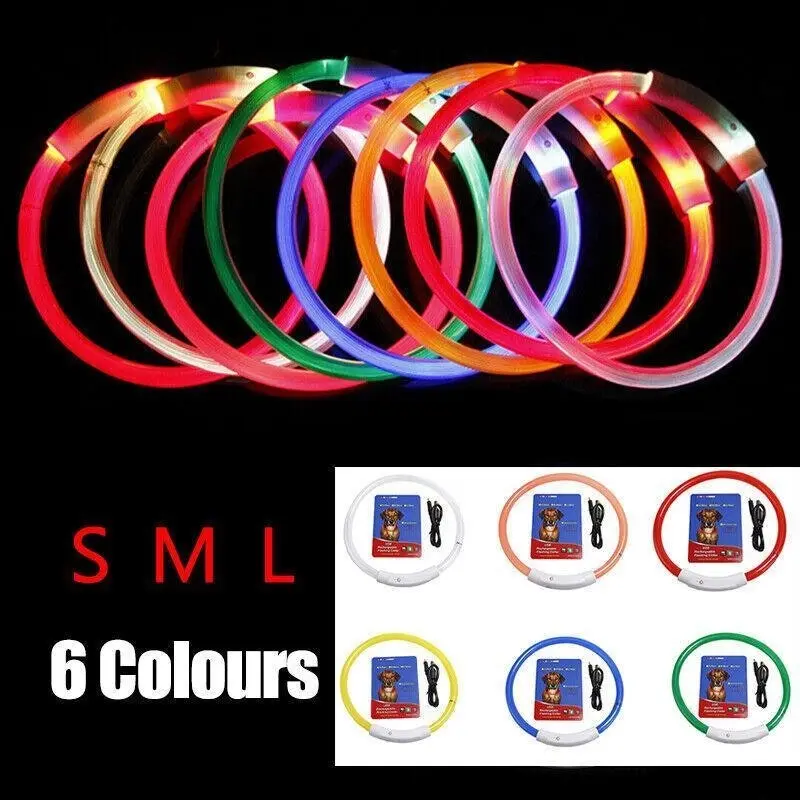 USB Rechargeable LED Dog Collar Night Glow Flashing Light Up Safety Pet Collars M Size