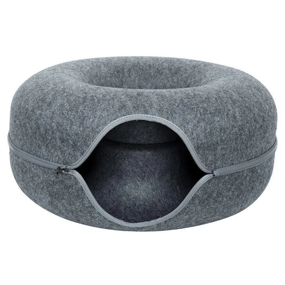 Cat Tunnel Bed Felt Pet Puppy Nest Cave House Round Donut Interactive Play Toy S Size