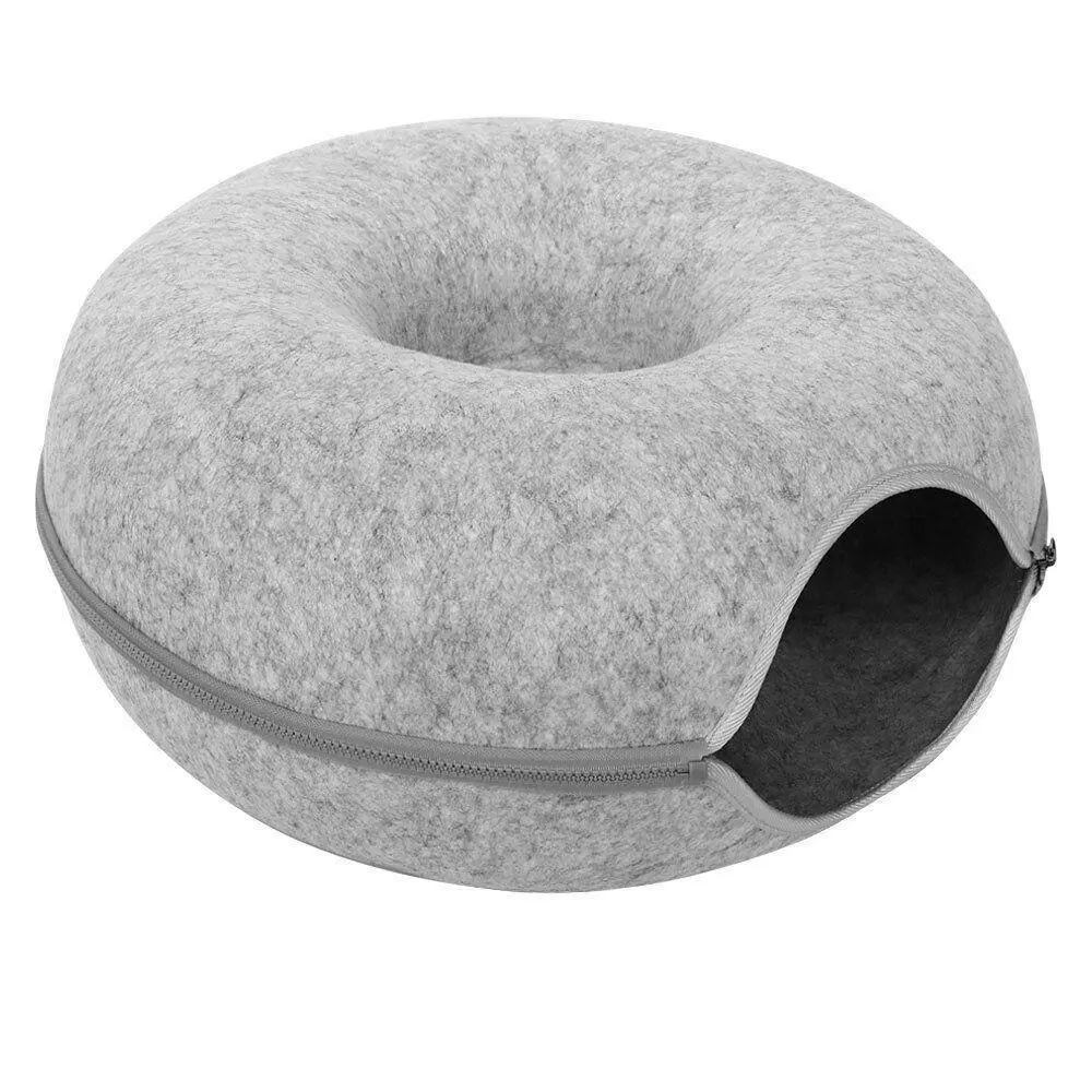 Cat Tunnel Bed Felt Pet Puppy Nest Cave House Round Donut Interactive Play Toy S Size