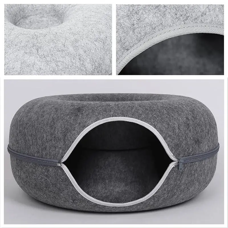 Cat Tunnel Bed Felt Pet Puppy Nest Cave House Round Donut Interactive Play Toy S Size