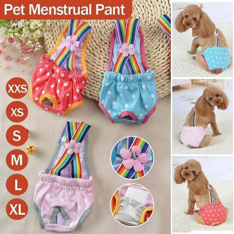 Female Pet Dog Cat Puppy Pant Menstrual Sanitary Nappy Diaper Wrap Underwear Pink