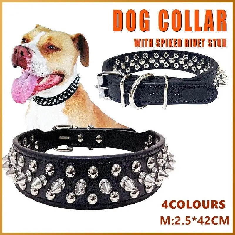 M Size Dog Collar Leather Studded Black Brown Small Medium Large Breeds Pet Melbourne