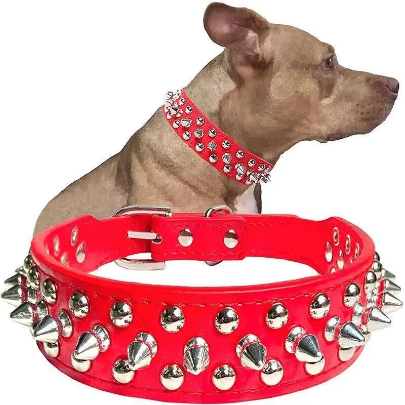 M Size Dog Collar Leather Studded Black Brown Small Medium Large Breeds Pet Melbourne