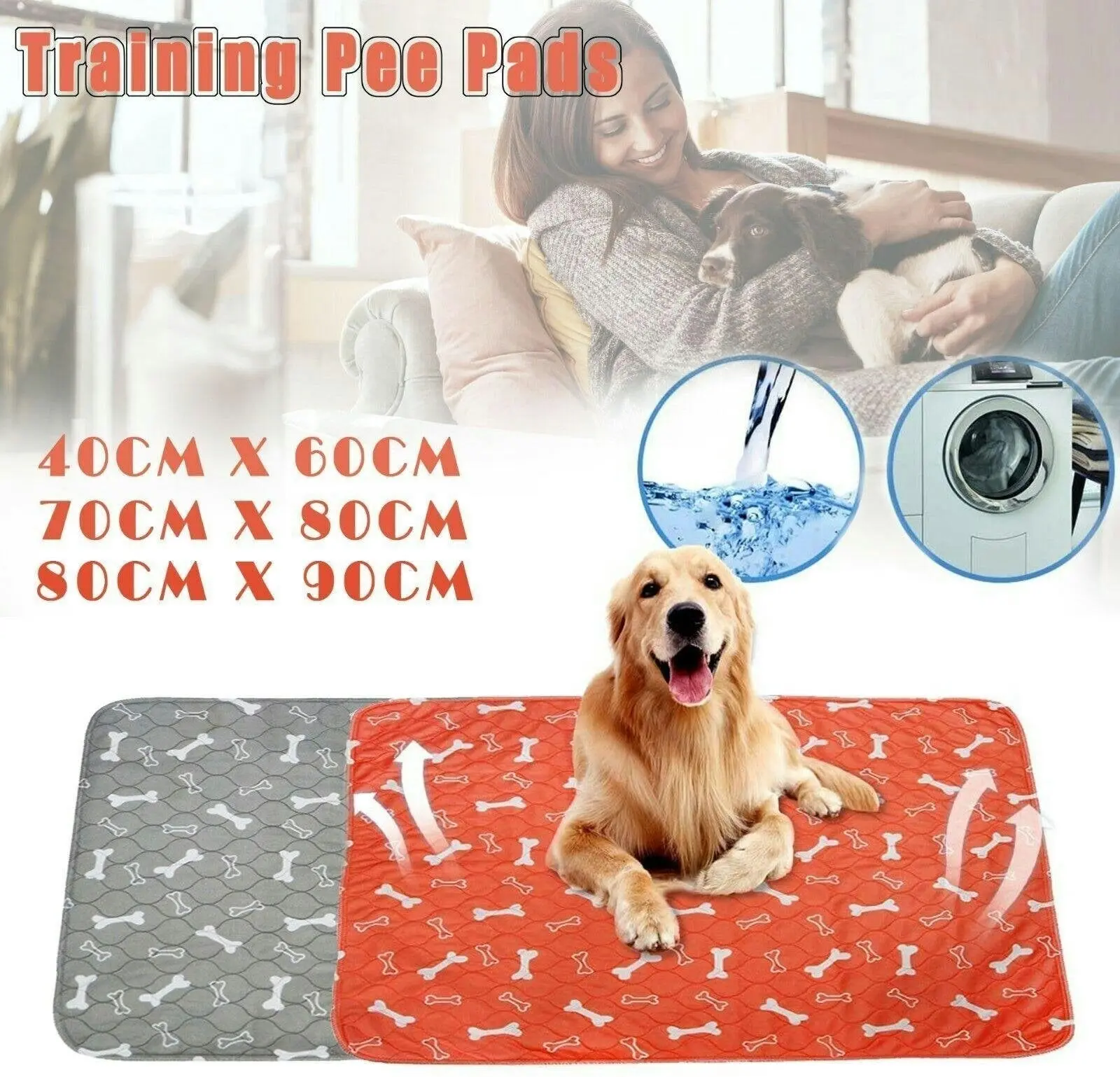 Orange Washable Pet Dog Cat Training Pee Pads Cushion Bed Absorbent Mat