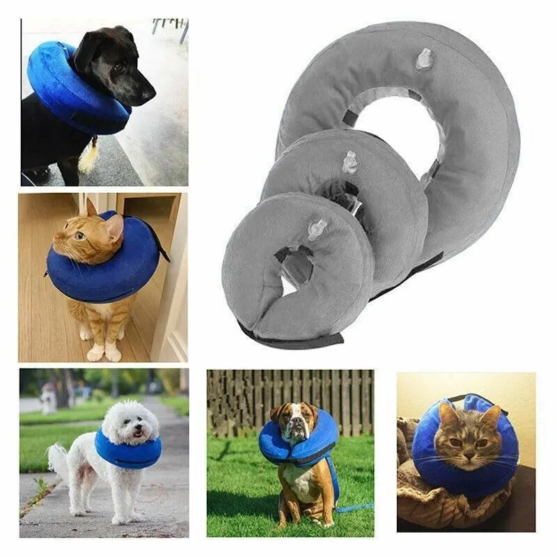 Grey Pet Dog Inflatable Soft Healing Collar Cone Wound Medical Cat Protective Jackets