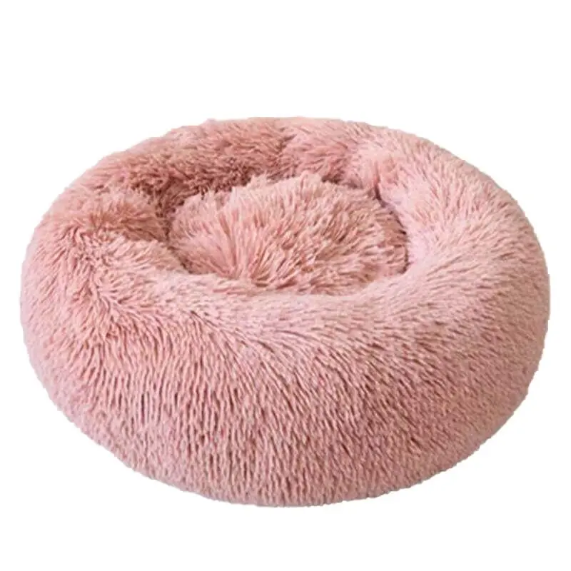 S-50CM Dog Cat Calming Bed Washable ZIPPER Cover Warm Soft Plush Round Sleeping