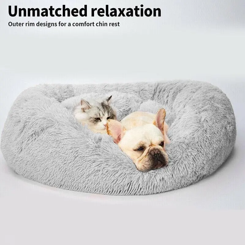 S-50CM Dog Cat Calming Bed Washable ZIPPER Cover Warm Soft Plush Round Sleeping