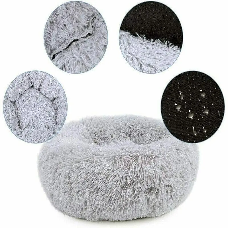 S-50CM Dog Cat Calming Bed Washable ZIPPER Cover Warm Soft Plush Round Sleeping