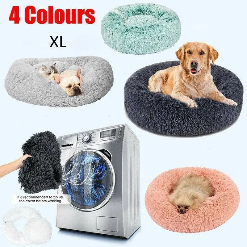 XL-80CM Dog Cat Pet Calming Bed Washable ZIPPER Cover Warm Soft Plush Round Sleeping