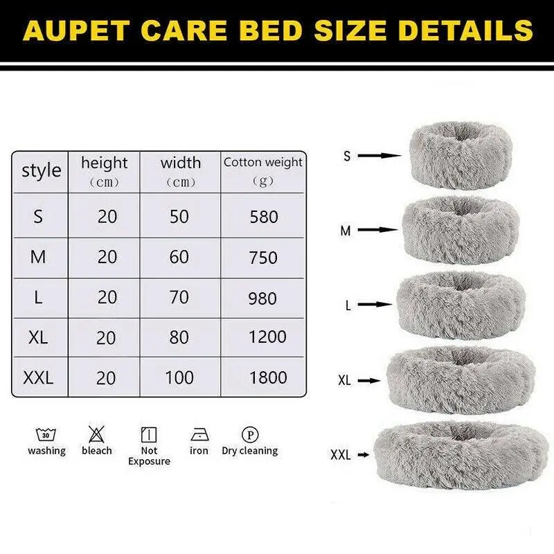 XL-80CM Dog Cat Pet Calming Bed Washable ZIPPER Cover Warm Soft Plush Round Sleeping