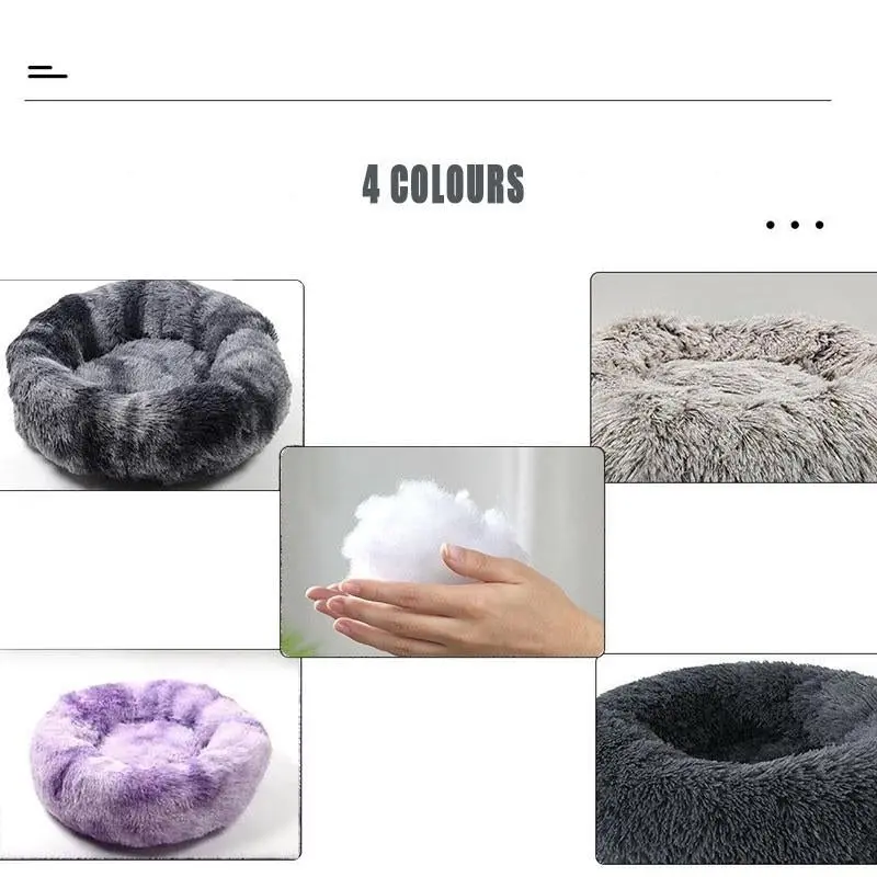 Dark Grey Cozy Plush Cat Dog Bed Soothing Donut Cushion Nest Washable Pet Sleeping Kennel