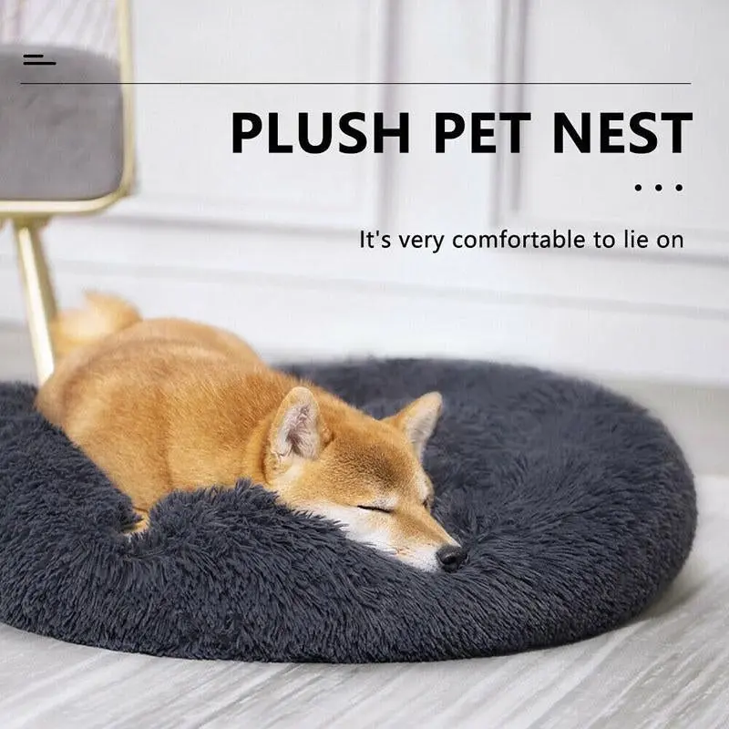 Coffee Cat Bed Pet Bed Dog Donut Nest Calming Deep Sleeping Soft Plush Kennel Washable