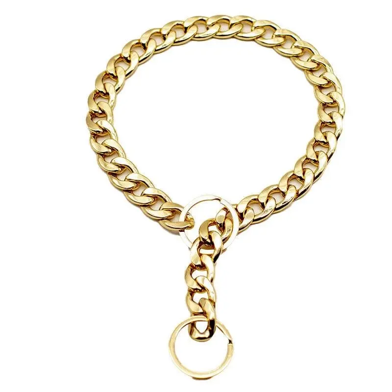 Dog Chain Collar Heavy Duty Choker Double Pet Slip Check Twist Link Chrome Chain Gold