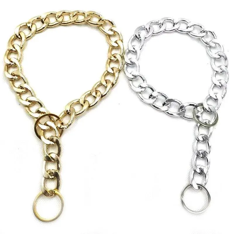 Dog Chain Collar Heavy Duty Choker Double Pet Slip Check Twist Link Chrome Chain Gold