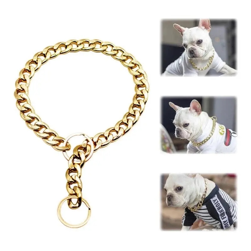 Dog Chain Collar Heavy Duty Choker Double Pet Slip Check Twist Link Chrome Chain Gold