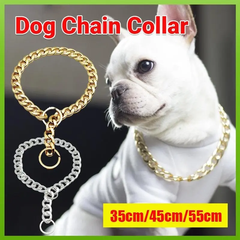 Dog Chain Collar Heavy Duty Choker Double Pet Slip Check Twist Link Chrome Chain Gold