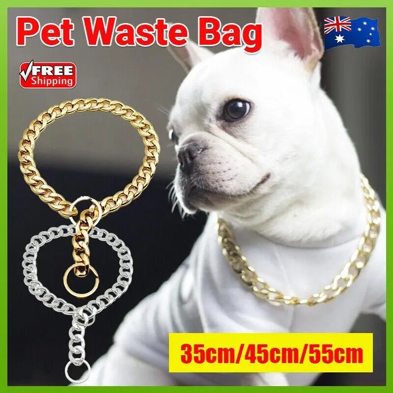 Dog Chain Collar Heavy Duty Choker Double Pet Slip Check Twist Link Chrome Chain Gold