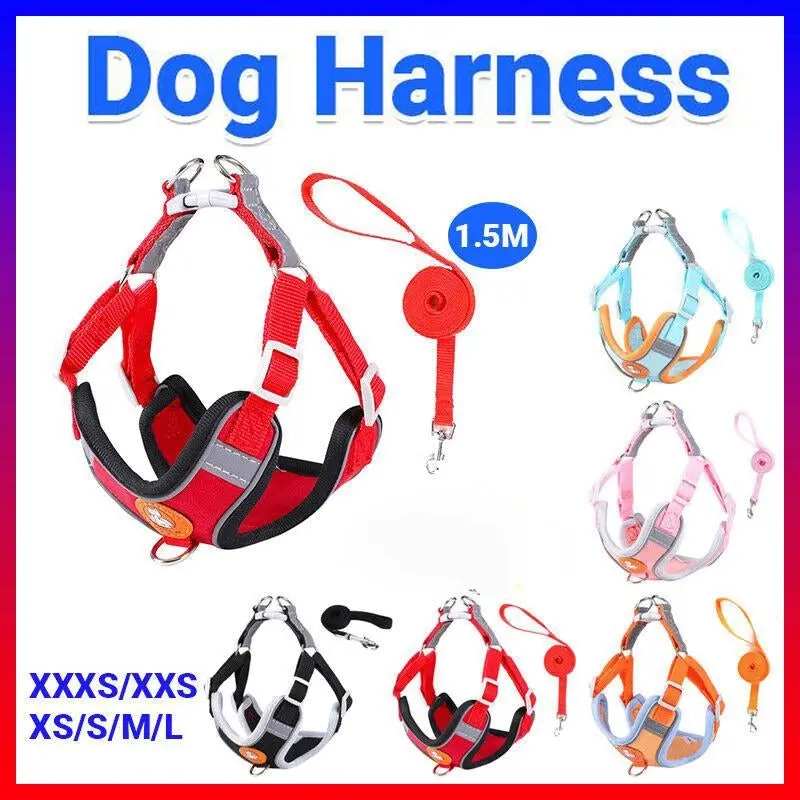 Dog Harness Cat Lead Puppy Leash VEST Mesh Breathe Adjustable Braces Small Pet Black