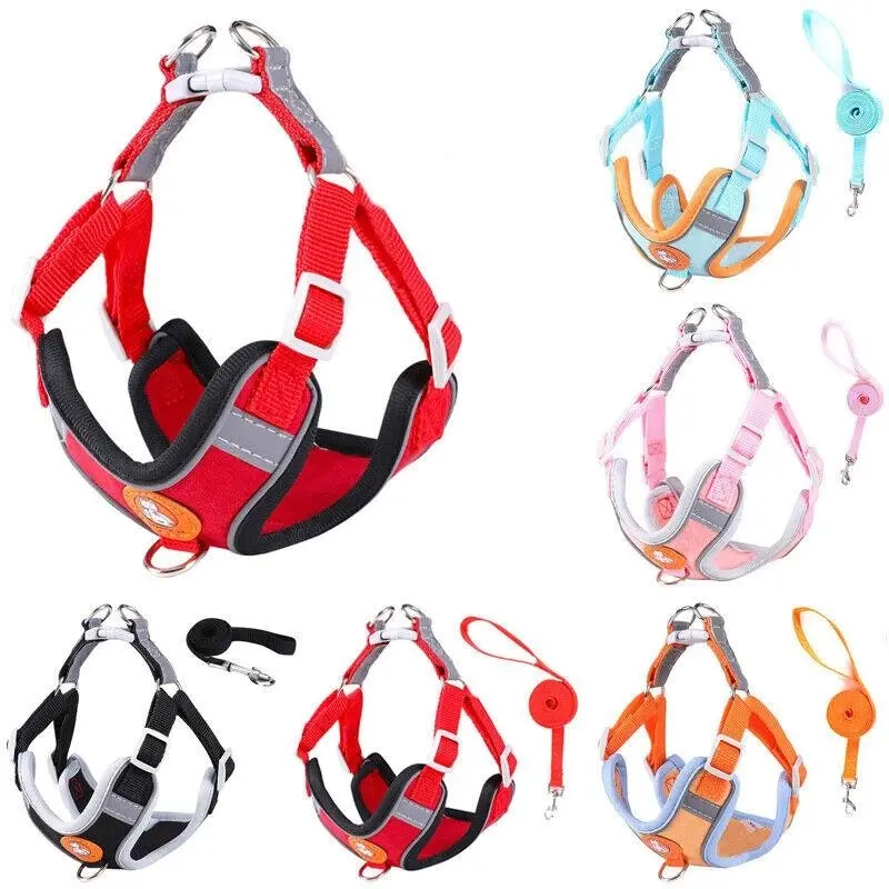 Dog Harness Cat Lead Puppy Leash VEST Mesh Breathe Adjustable Braces Small Pet Red