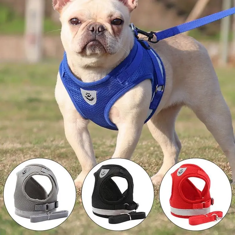 Reflective Dog Cat Pet Harness Leash Puppy Soft Adjustable  Vest Mesh Clothes S