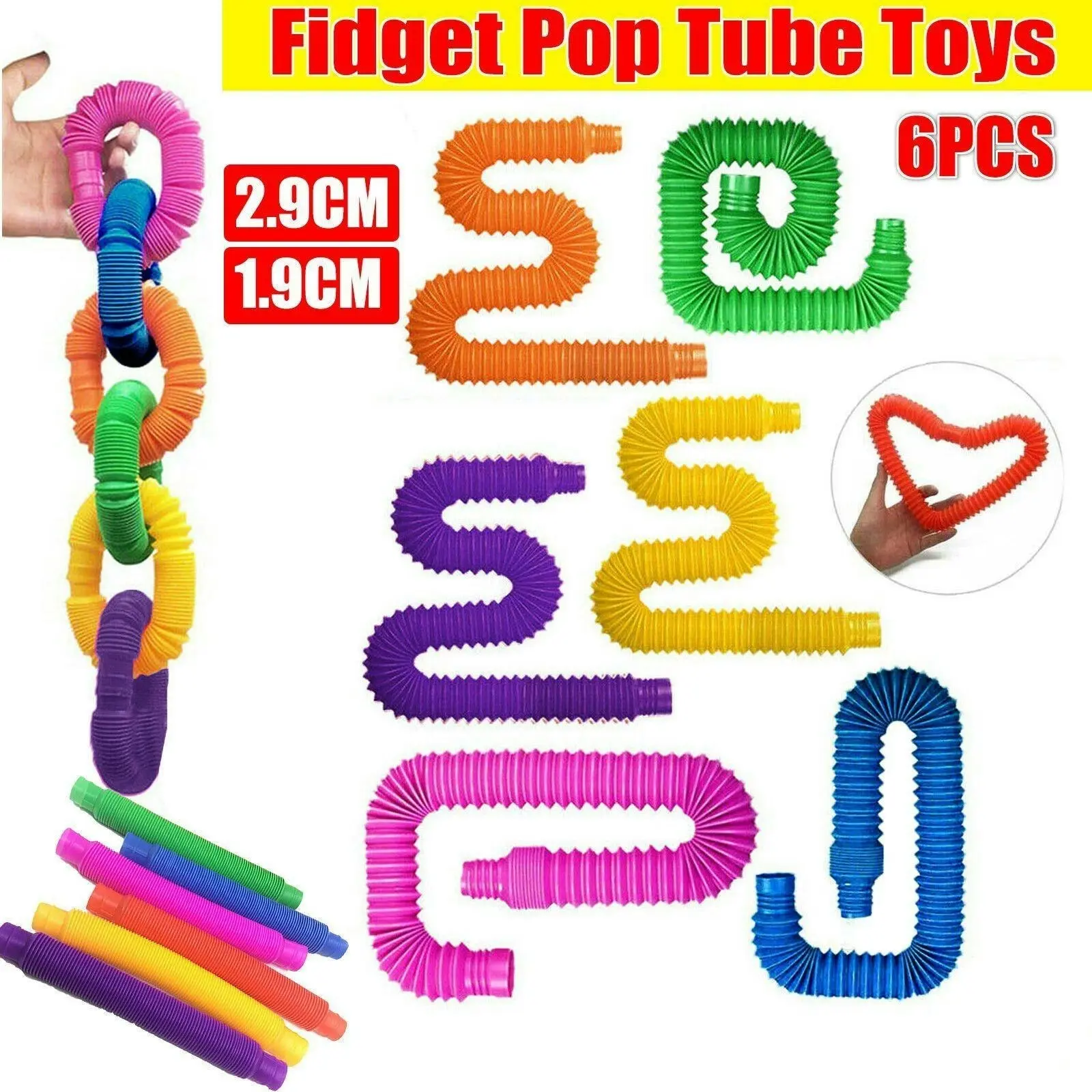 6Pcs Fidget Pop Tube Pip Sensory Game Toys Kids Tools