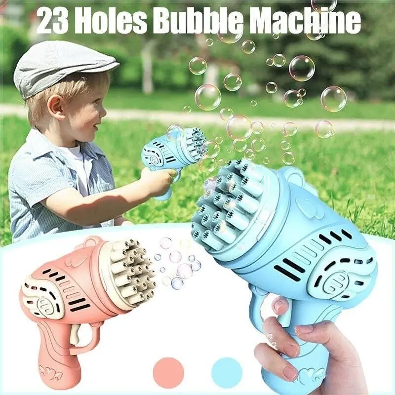 23 Holes Automatic Gatling Bubble Maker Kids Outdoor Electric Bubble Machine Toy