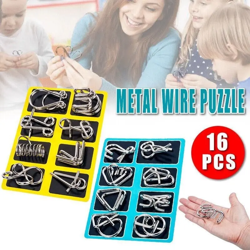 16Pcs Classic Iq Metal Puzzle Brain Teaser Disentanglement Wire Puzzles Game Toy