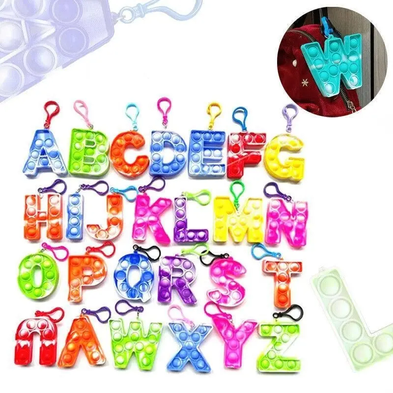 1Pcs Capital Letter Pop It Key Chain Large Size Fidget Toy Back  To  School  Au