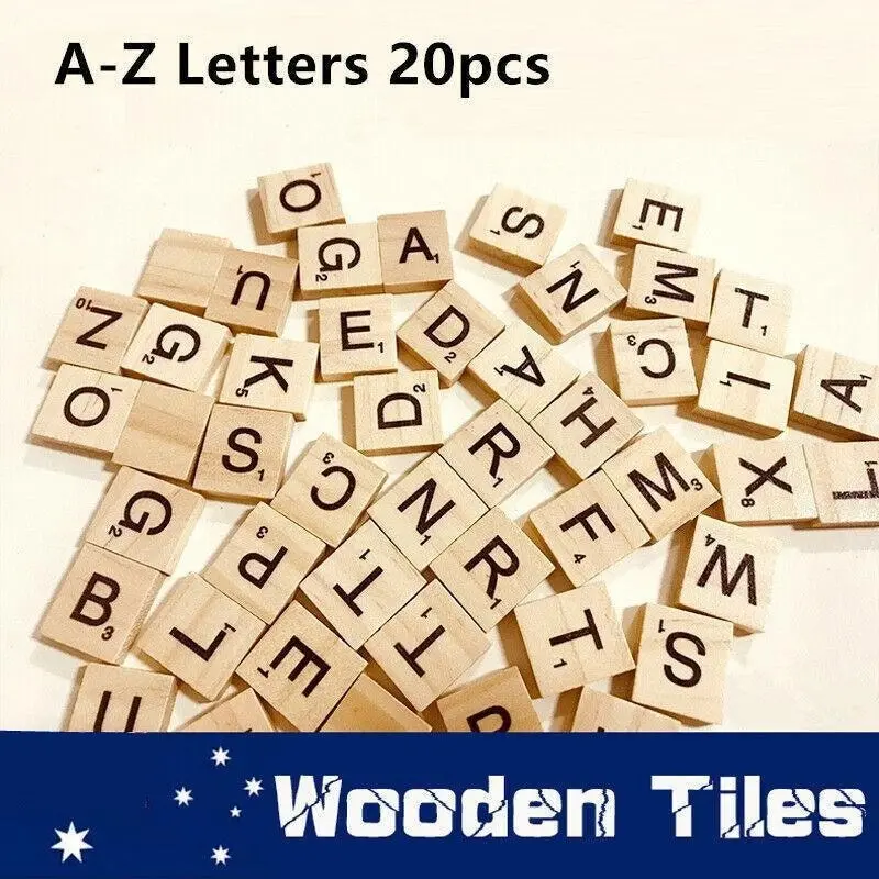 20X A-Z Letters Alphabet Wooden Scrabble Tiles Black Letters &Numbers For Crafts