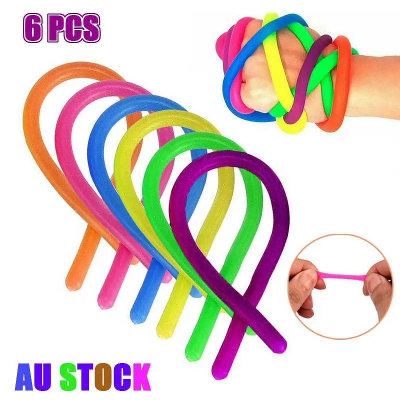 6 Pcs Monkey Noodle Rainbow Set Pop It Stretchy Fidget Toy Stress Sensory Relief