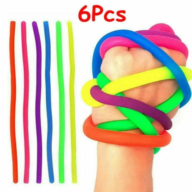 6 Pcs Monkey Noodle Rainbow Set Pop It Stretchy Fidget Toy Stress Sensory Relief