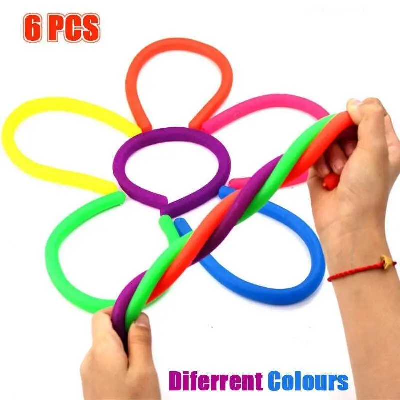 6 Pcs Monkey Noodle Rainbow Set Pop It Stretchy Fidget Toy Sensory Stress Relief