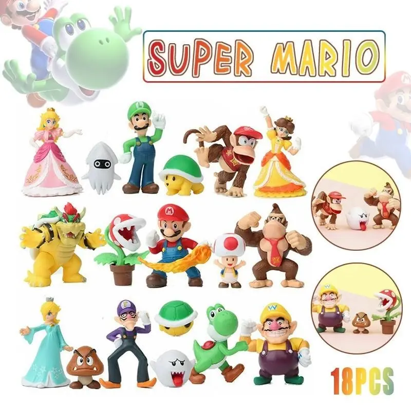 New 18 Pcs Super Mario Bros Action Figures Figurines Set Cake Topper Decor Toy