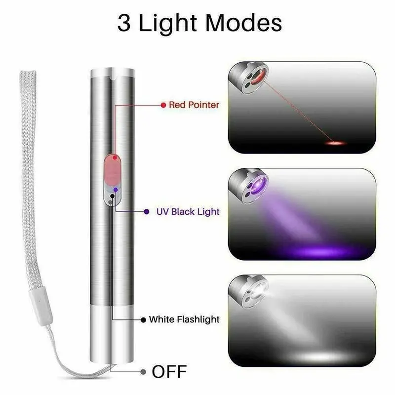 3 in 1 Multi Function Premium Cat Toy Laser Pointer USB Charging LED Torch Light