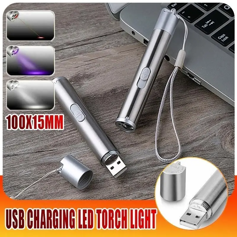 3 in 1 Multi Function Premium Cat Toy Laser Pointer USB Charging LED Torch Light