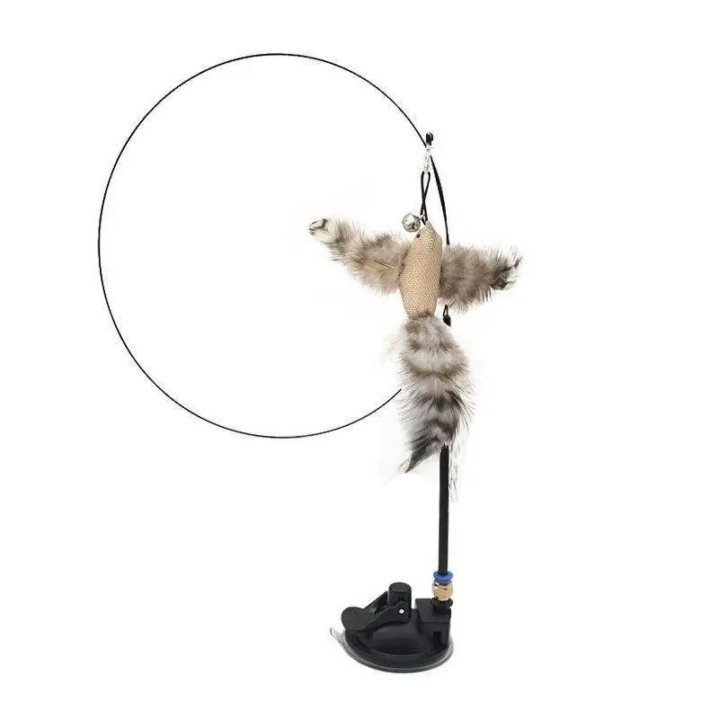 Cat Play Toy Simulation Birds Teaser Wand Interactive Stick with Suction Cup