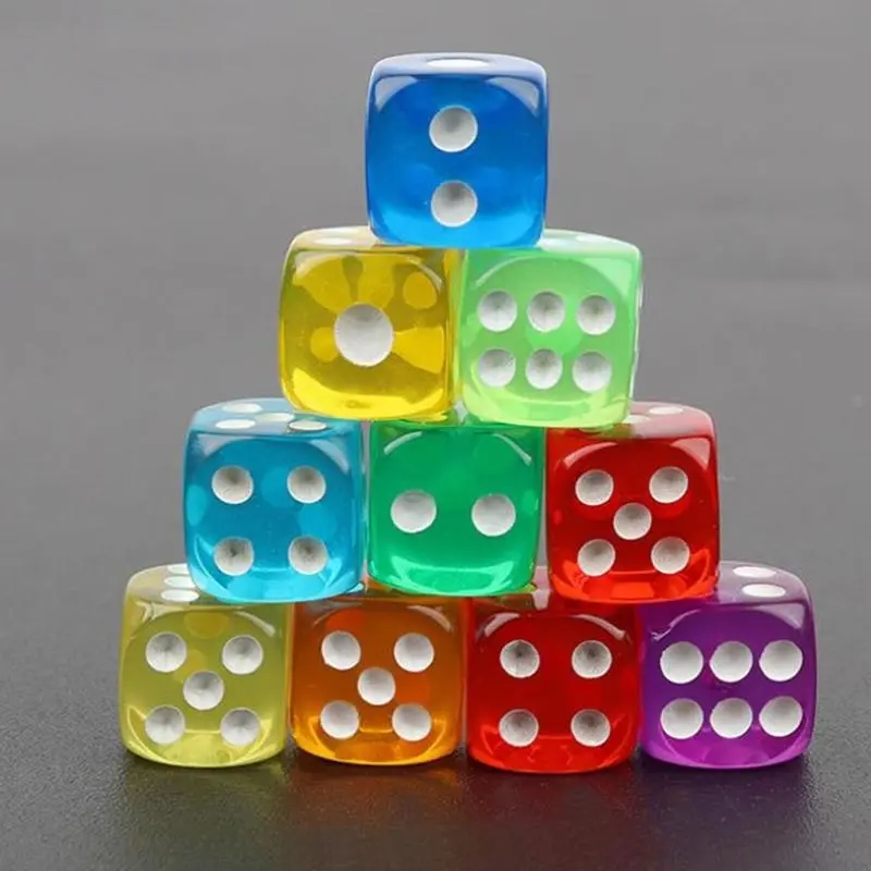 12-48PCS 6 Sided Games Dice Transparent Coloured Game Play Toy Bulk Board Game